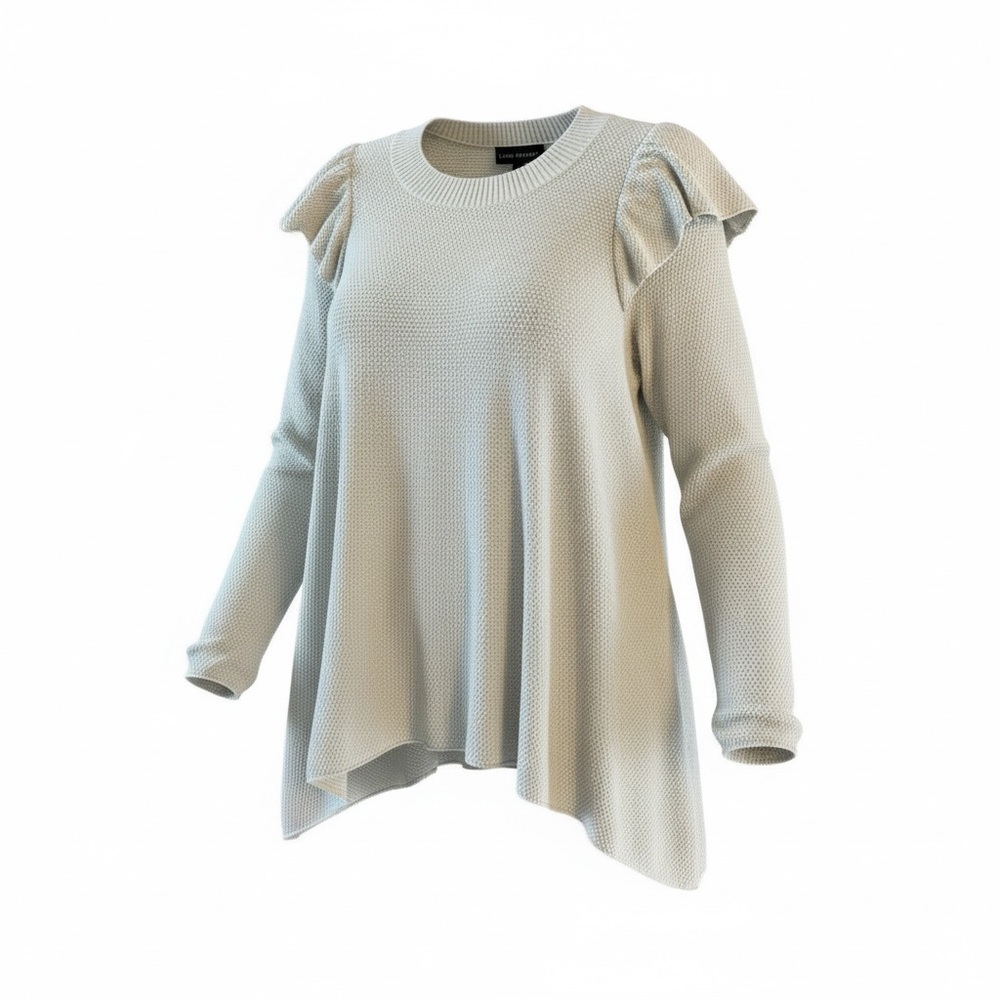 Lane Bryant Women’s Plus Coquette Ruffle-Sleeve Oatmeal Shark Hem Sweater- 18/20